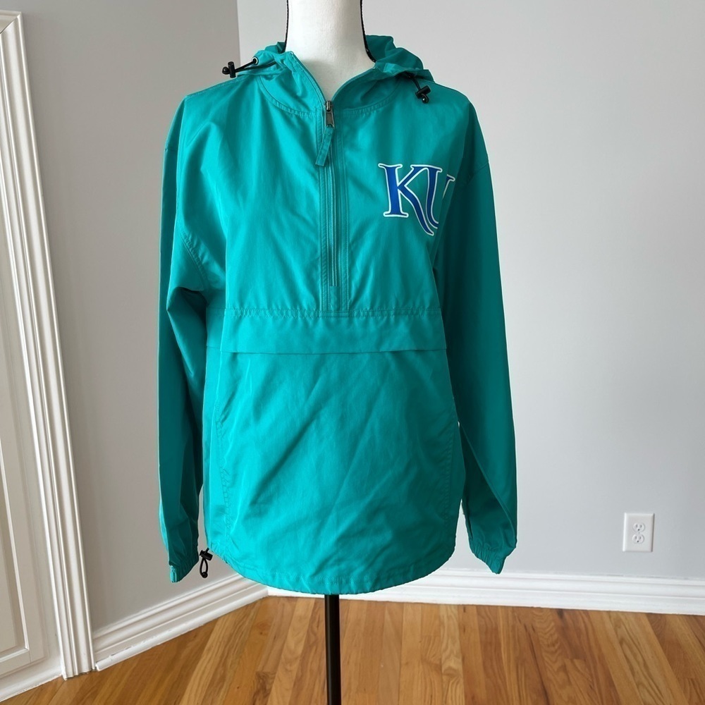 Champion Authentic Athletic wear half zip wind breaker rain KU Jayhawks size S